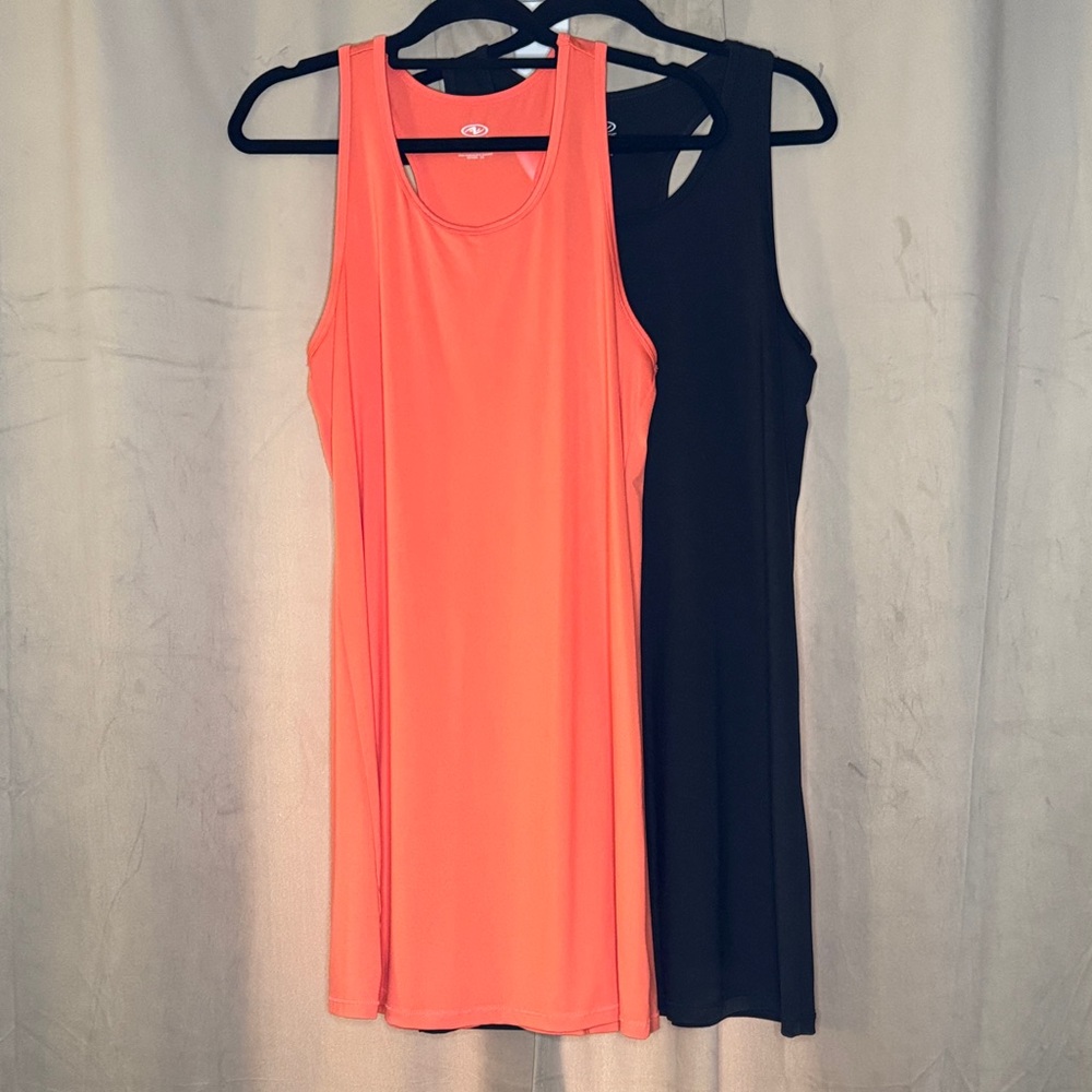Set of 2 Athletic Works Vibrant Orange and Classic Black Tank Dresses